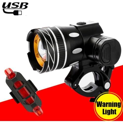 T6 USB Rear Light Adjustable Bicycle Light Rechargeable Battery Zoom Bike Headlight Lamp With Taillight