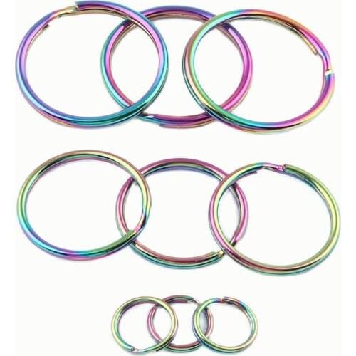 12-30mm Rainbow Round Split Key Rings Key Chain Jewelry Charm Clasp Supplies,Small Jump O Rings Loop Metal Key Ring Pendant 50Pc