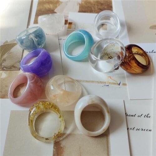 Korea Fashion Vintage Simple Aesthetic Acetate Colorful Acrylic Thick Round Rings For Women Girls Jewelry Accessories Gifts