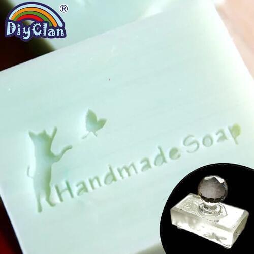 Cat and Butterfly Play Handmade Soap Making Stamp Mold Clear Diy Plexiglass Soap Seal with Handle Acrylic Chapter Custom