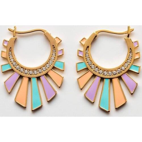 Colorful cz spike charms Mini circle hoop earring Gold color trendy Multi piecing delicate rainbow neon statement earrings