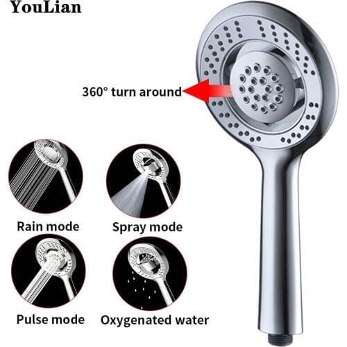 4 Mode Shower Head Inside Rotatable High Pressure Water Saving Spray Bath Adjustable Nuzzle Function Large Rainfall Accessories