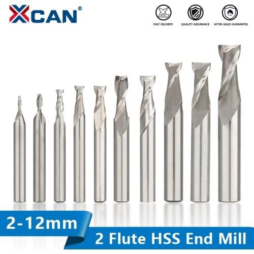 XCAN 2 Flute Milling Cutter 2-12mm HSS End Mill Aluminum Milling Tool CNC Router Bit