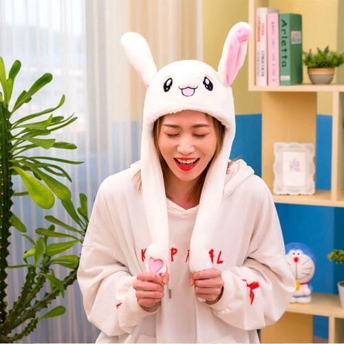 60cm Kawaii Funny Hat Moving Ears Soft Plush Cap Rabbit Hat Character Animal Toys For Children Cosplay Toys Girl Birthday Hoodie