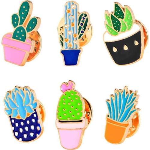 Lovely Cartoon Delicate Cactus Brooch Potted Plant Drip Pins Fashion Jewelry