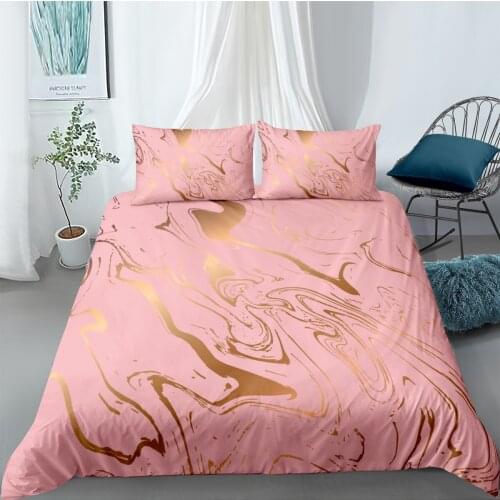 Marbling Quilt Cover Set 3D Pink Comforter Covers Pillow Slips Full Double Single Twin Queen Size 203*230cm Modern Bedding Set