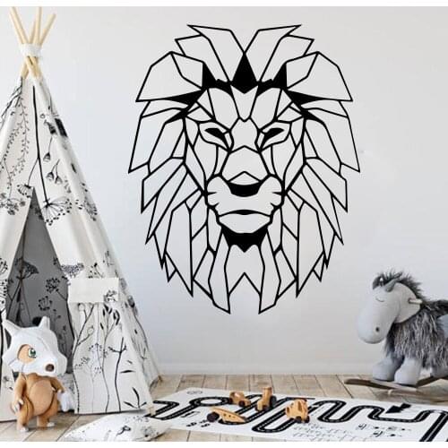 Cartoon Africa Lion Animal Jungle Wall Sticker Large Geometric Safari Lion Head Wall Decal Cute Room Decoration Poster W756