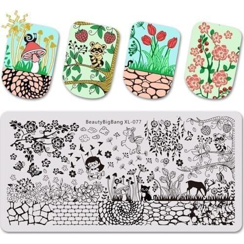 BEAUTYBIGBANG Nail Stamping Plates Birds Flower Animal Geometry Pattern Nail Art Stamp Stamping Template Image Plate Stencil