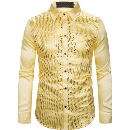 Fashion Shirts Men Hombre Shirts Costume Autumn Male Shirts Long Sleeve Slim Host Emcee Gilding Casual Men Nightclub
