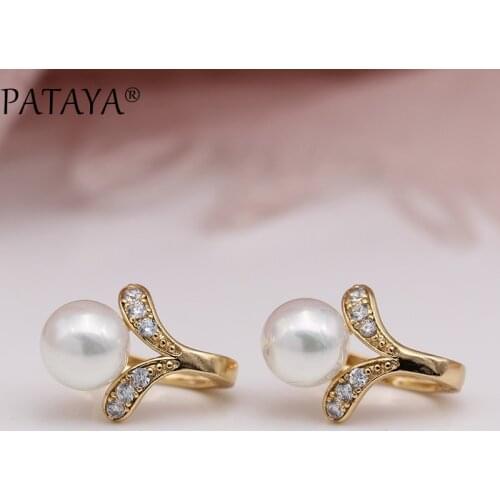 PATAYA New 585 Rose Gold Micro-wax Inlay Natural Zircon Sea Shell Pearls Dangle Earrings Women Party Flower Shape Fine Jewelry