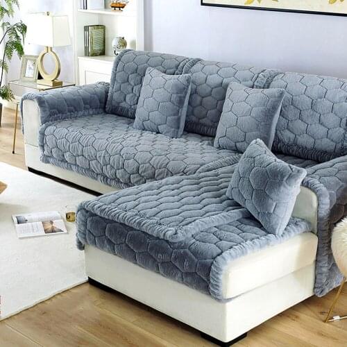 Gray Winter Thick Plush Sofa Cover Flannel Soft Warm Flannel Sofa Cushion Backrest Pillowsase Slipcover Combination Kit Parlor