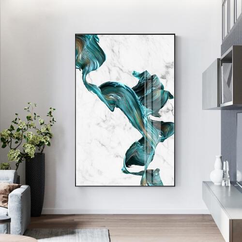 Nordic Geometric Wall Art Canvas Painting Abstract Blue Fabric Poster Print Modern Minimalist Picture for Living Room Home Decor