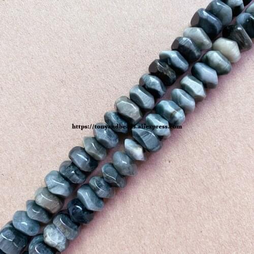 2lots more 10% off ! Semi-precious Stone Irregular Faceted Rondelle Hawk Eye 7" Loose Beads 6x11mm