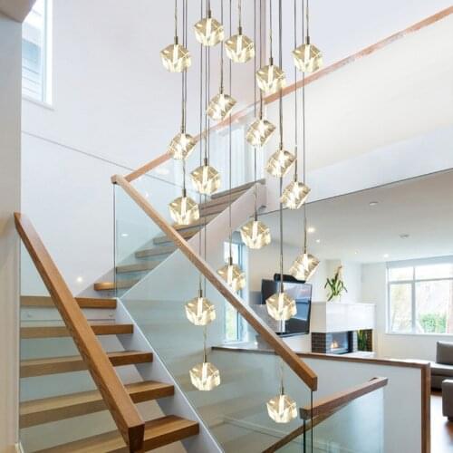 Modern Led diamond shape crystal Pendant light lamp staircase glass lighting villa chandelier large hotel living room hanglamps