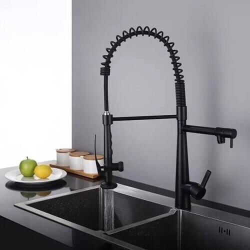 Tuqiu Kitchen Faucet Matte Black Kitchen Sink Mixer Tap 360 degree rotation Spring mixer taps Kitchen Tap Pull Down