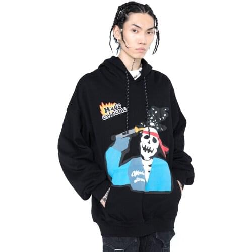 Eukaaru Streetwear Men Retro Cartoon Skull Print Hoodie Man Hip Hop Tops Woman Oversized Sweatshirt Couple Dress Clothes