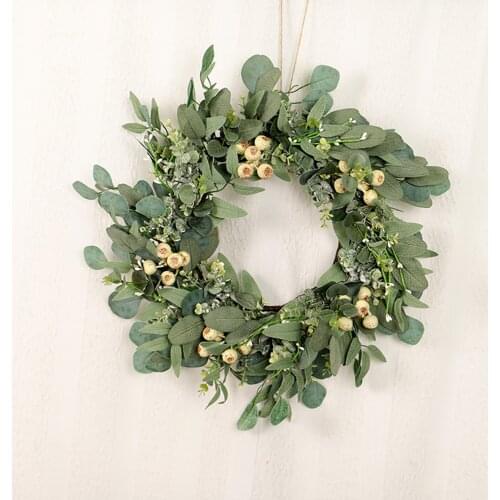 Eucalyptus Wreath Artificial Green Leaves Wreath with White Ginkgo Encrypted Eucalyptus Leaf Berries For Front Door Decor