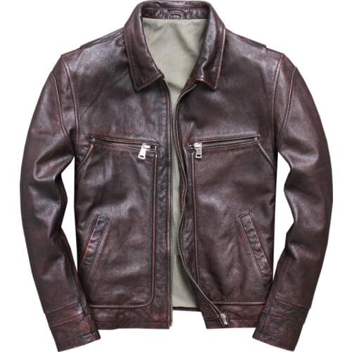 Vintage Mens Genuine Leather Jackets and Coat Motorcycle Real Cow Cowhide Casual Brown Jacket jaqueta de couro Plus Size 4XL