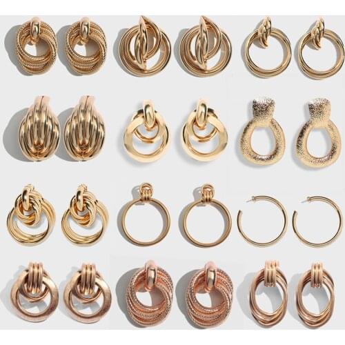 Flatfoosie Vintage Pendant Drop Earrings For Women Boho Geometric Punk Statement Dangle Earrings Christmas Gold Color Jewelry