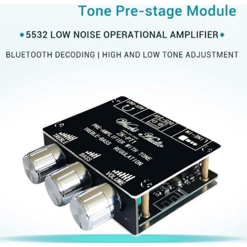 ZK-PT1 Bluetooth-compatible 5.0 Receiver Stereo Decoder Tone Board Controller Tonal Preamp Amp Knob for Amplifier