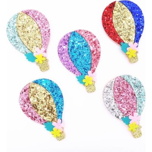 10PCS Glitter Leather/Non-Woven Fabric Fire Balloon For Girls Hair Clips Bows Applique Patches DIY Craft Party Decoration Y0314