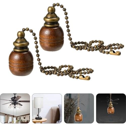 2pcs Retro Wooden Fan Light Chain Ceiling Light Hanging Adornment Decor