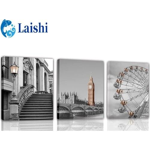 3pcs Ferris wheel, Big Ben, architectural scenery Diamond Painting Full Square/Round Drill Diamond Embroidery Home Decoration