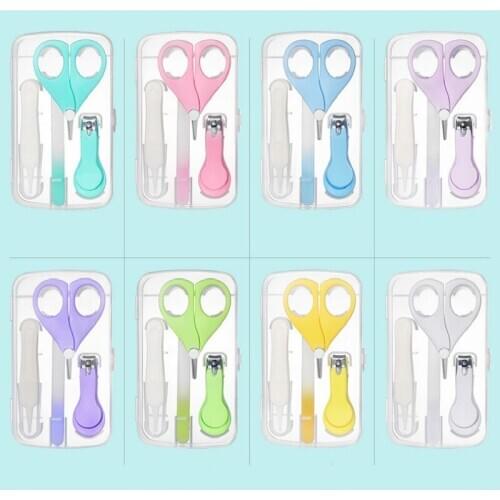4Pcs/Set Multi-function Baby Safety Care Nail Trimmer Scissors Nail Clippers Baby Nursing Tools with Solid Color Storage Box