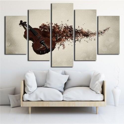 Wall Art Abstract Prints Frame 5 Pieces Musical Instruments Violin Slowly Disappear Pictures Modular Canvas Paintings Decor Room