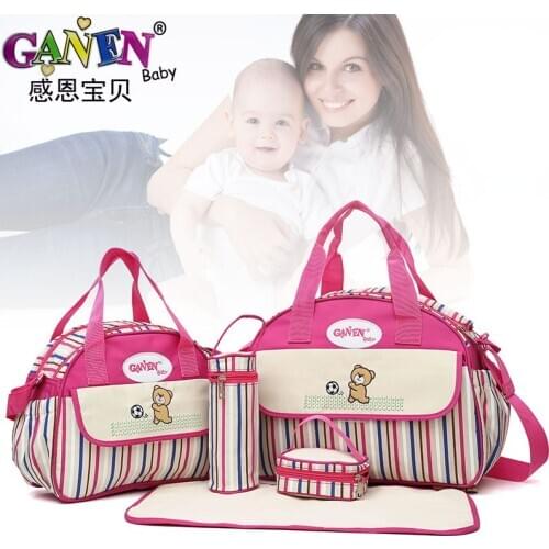 5pcs Baby Diaper Bag Sets Large-capacity Fashionable Mothers Maternity Bag Baby Stroller Nappy Bag Mommy Bag
