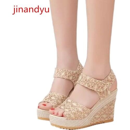 High Heels Sandals Women Wedge Heels Platforms Fashion Summer Shoes Black Gold Gladiator Heels Wedges Lady Sandals High Heels