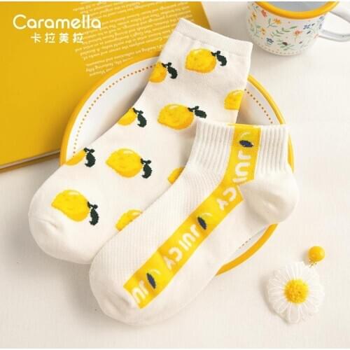 Caramella 2020 New Desgin Cotton Women Socks 2Pairs/lot Sweet Flower Socks Lovely Fruit Socks Strawberry Pattern Female Socks