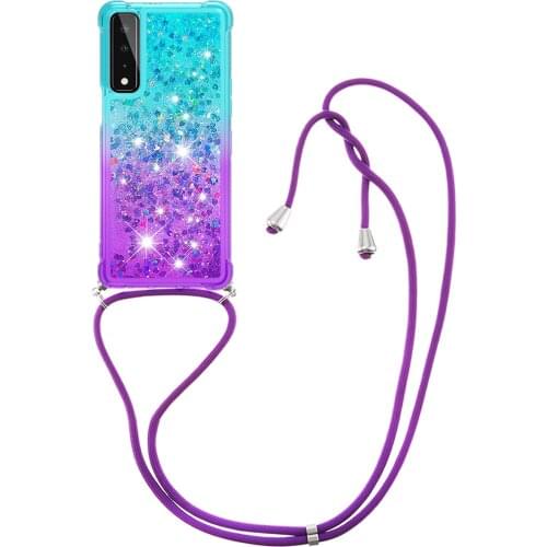Gradient Crossbody Phone Straps Case For LG Stylo 7 5G Glitter Liquid Quicksand Air Cushion Reinforced Corners Cover