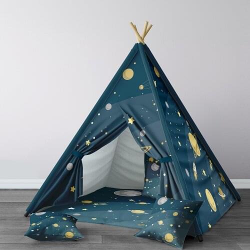Play Tent for Kids Wigwam Portable Indoor Playground Tents Children Bedrooms Dark Blue Planet Star Model 161