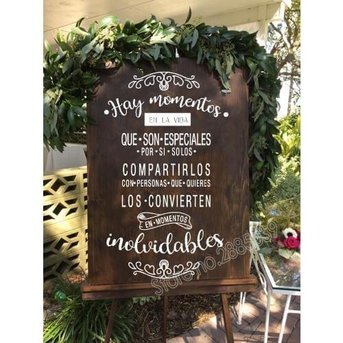 Spanish Wedding Wall Stickers Hay momentos EN LA VIDA Art Quote Decals Wedding Board Glass Decor Vinyl Wallpaper Removable LC676