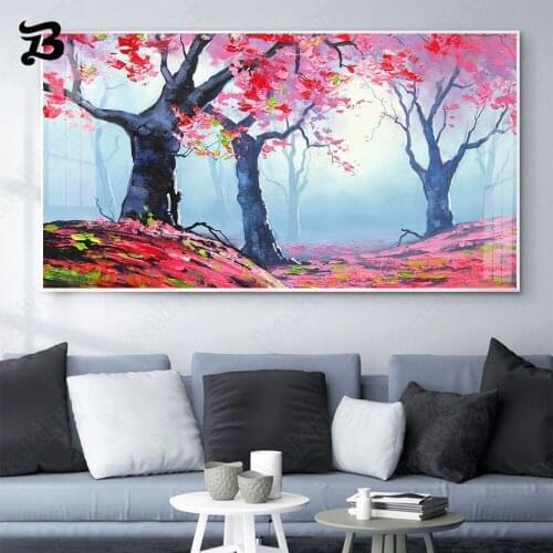 Canvas Painting Wall Art Nordic Landscape Oil Painting Maple Leaf Watercolor Wall Pictures Print for Living Room Home Decoration