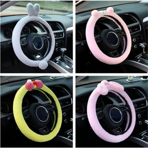 Cartoon Car Steering Wheel Cover Duck Sheep Rabbit Cute Winter Long Hair Non-slip Handlebar Gloves Ornaments Female