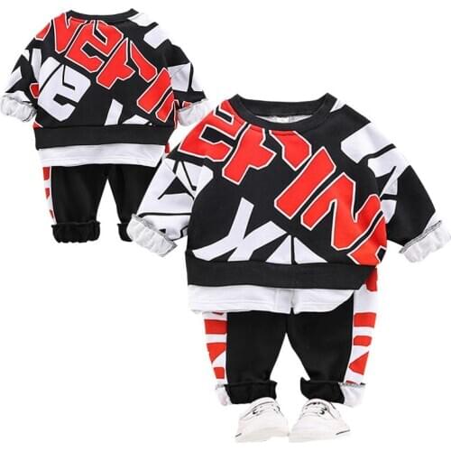 Fashion Trendy Clothing Set Boys Letter Color Matching 2 Piece Cool Casual Suit For Kids Sportswear Children Active Tracksuit