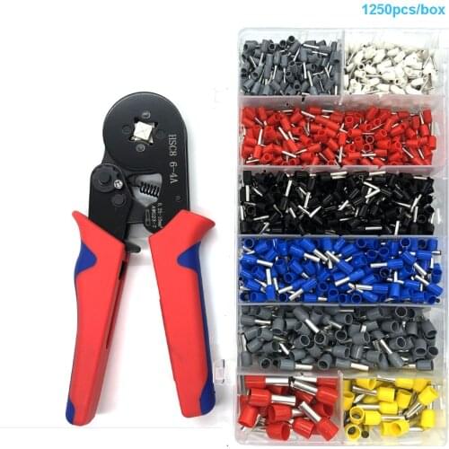 Tubular Terminal Crimping Tools Mini Electrical Pliers HSC8 10SA/6-4 0.06-10mm 23-7AWG 1250PCS Crimping Pliers Ferrule Box Kit