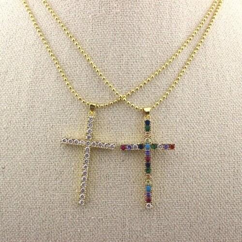 25inch 10str/lotRainbow cubic zirconia micro pave charm necklace,plating cz cross pendant necklace,fashion cz jewelry wholesale