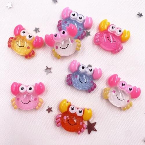 Resin Glitter Crab Flatback Cabochon Rhinestone Wedding Applique DIY Scrapbook Figurine Ornaments Craft Supplies SH53