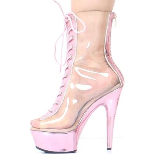 Ankle Boots Transparent Metallic Color 15CM Super High Heel Platform Sexy Open toe Boots