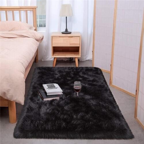 Rectangle Sheepskin Rugs Deluxe Soft Fuzzy Faux Fur Area Rug Fluffy Shaggy Modern Throw Carpet Floor Mat for Living Room Bedroom