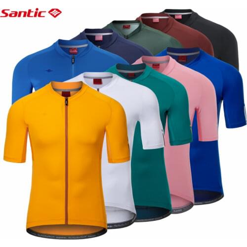 Santic Men Cycling Jersey Short Sleeve Riding Sports Shirt Bike Mtb Riding Top Breathable Reflective Quick-drying