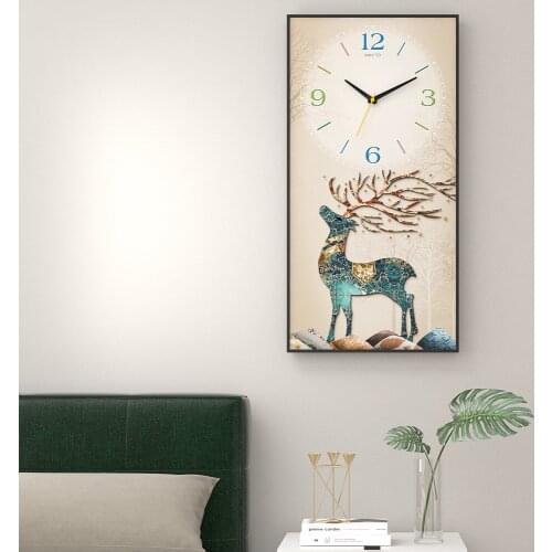Nordic decorative painting wall clock living room modern minimalist creative personality mute net red elk clock 30X60 cm