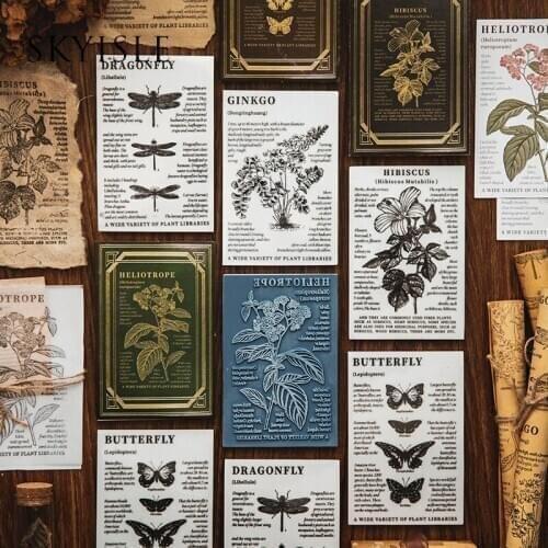 SKYISLE Natural Collection Sponge Seal Retro English Black and White Plant Materia Medica Net Red Ins Hand Account DIY Decorativ