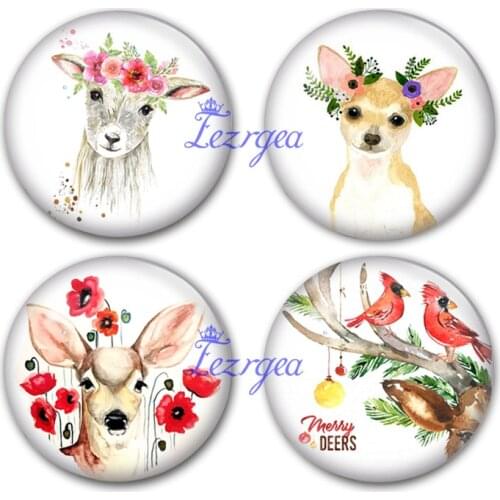 Little deer and Flower glass cabochon, Cute Deer Round photo glass cabochon demo flat back Making findings