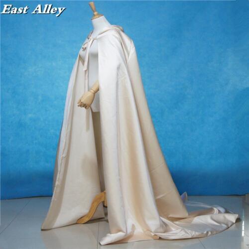 Wedding Cape Bridal Cloak Champagne Satin Hooded Cape Shawl Coat Costume Cosplay