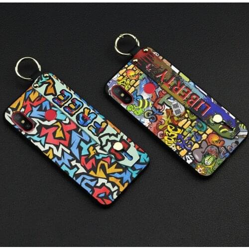 Shockproof Phone Case For Xiaomi Redmi Note 5 Lanyard Graffiti Series 5.99-inch Delicate TPU Silicone Cover Phone Holder