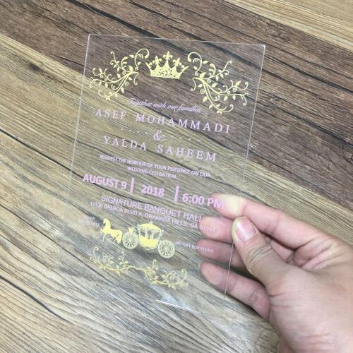 50pcs unique acrylic clear invitations for wedding decoration personalize colorful printing invitation cards sample